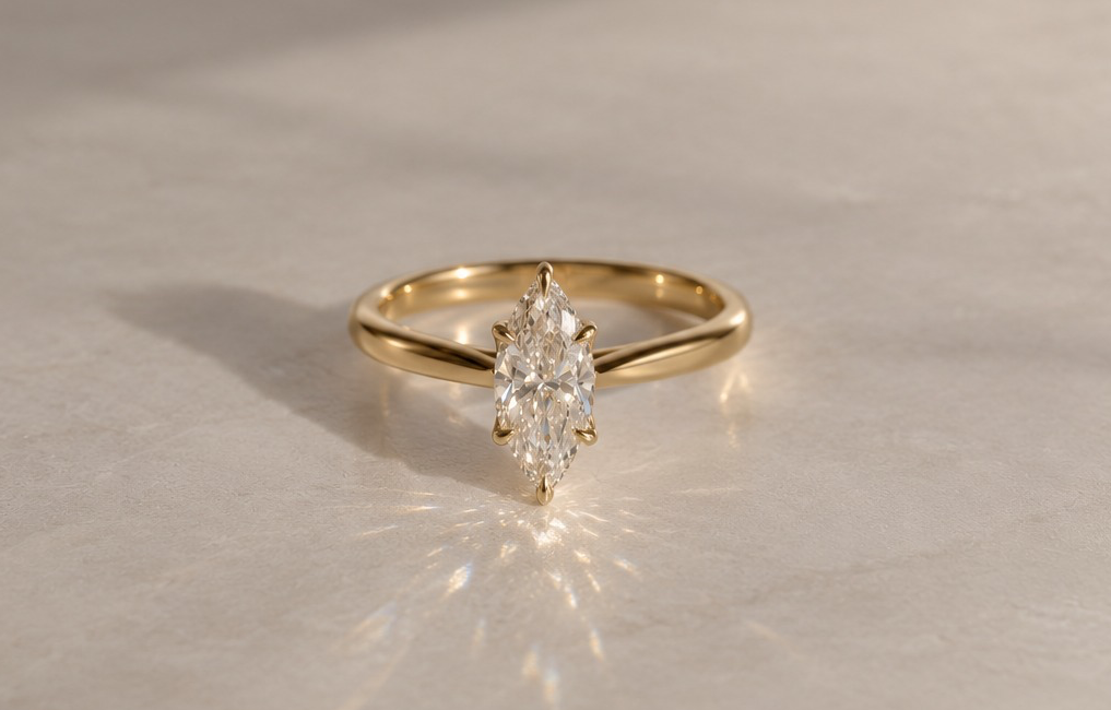 Anel Navete Solitário em Diamante Lab - 1ct
