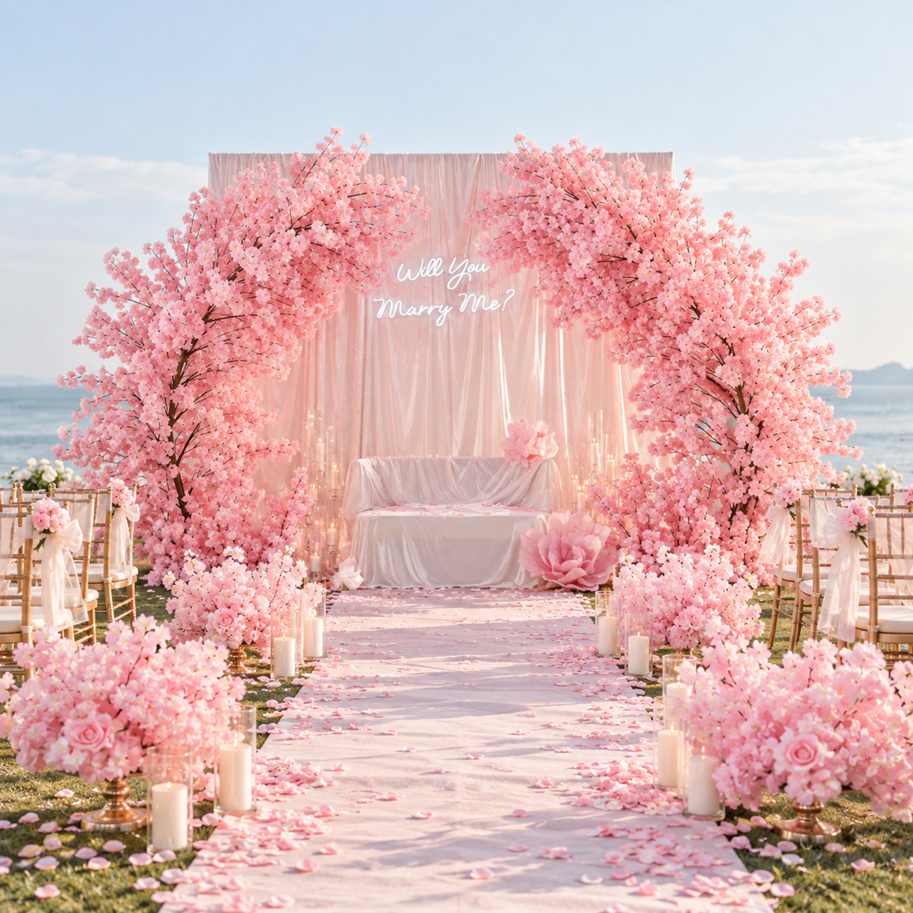 Romantic Cherry Blooms Horn Arch for Ceremony