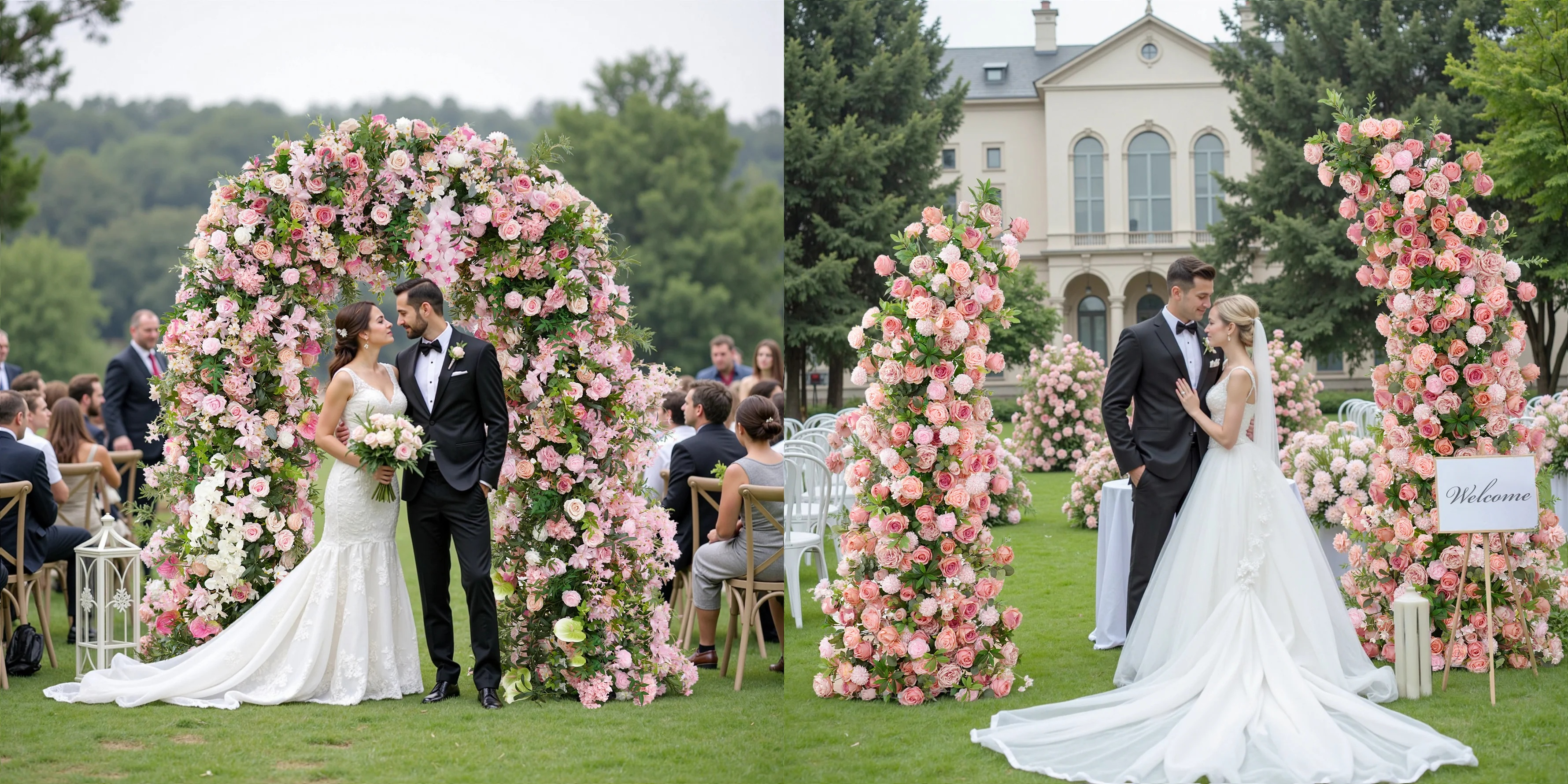 Pink wedding flower arch
