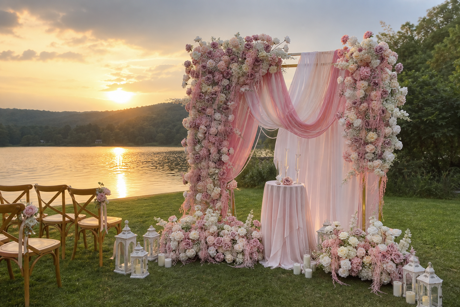 Artificial pink rose baby's breath hanging wedding flowers