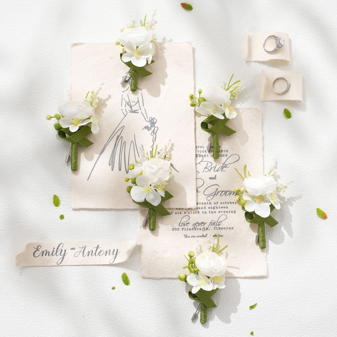 White Rose Bud Groomsman Corsage
