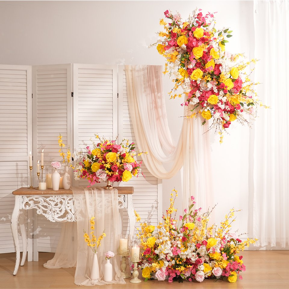 Yellow Hot Pink Hanging Flower Arrangement