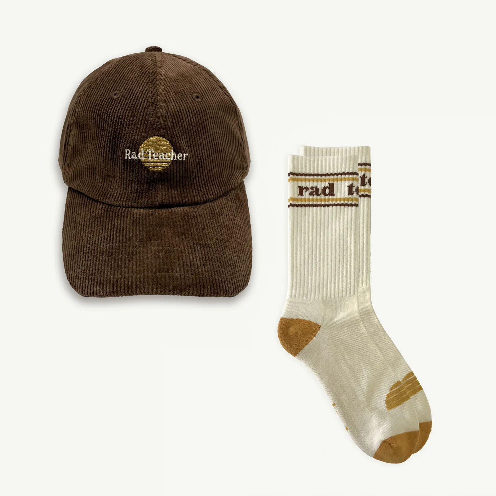 Rad Teacher Cord Cap and Sock Bundle - Choc - AUD $79.00