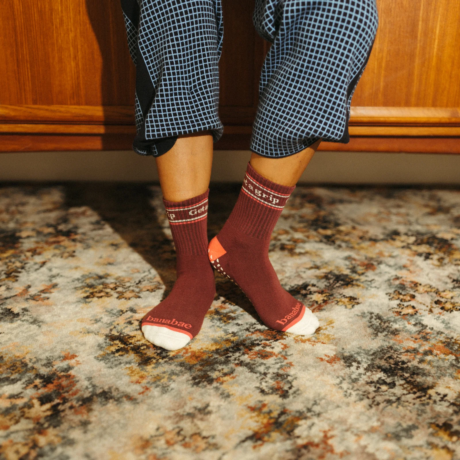 Get A Grip Ladies Grip Socks - Wine/Pink - AUD $29.00