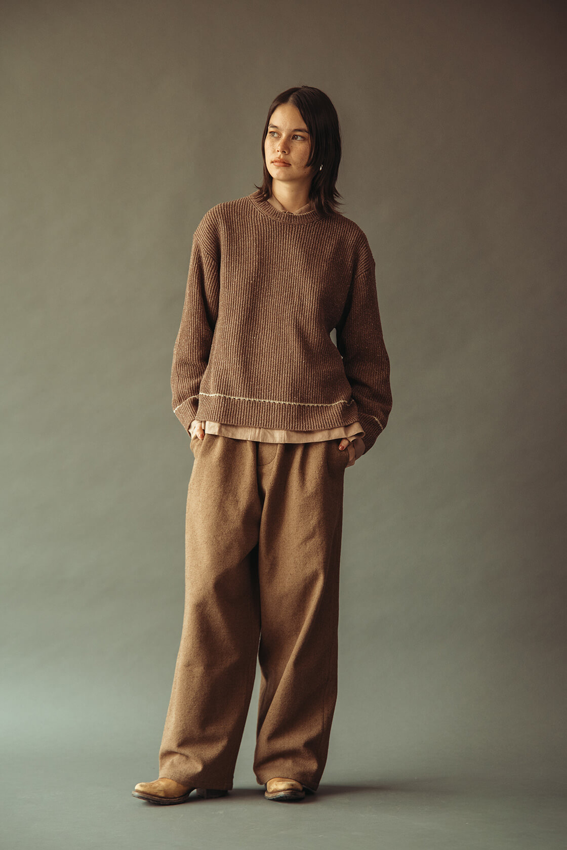 LOHEN 2025AW スラッシュカフシアーニット ブラウン KNITWEAR – LOHEN