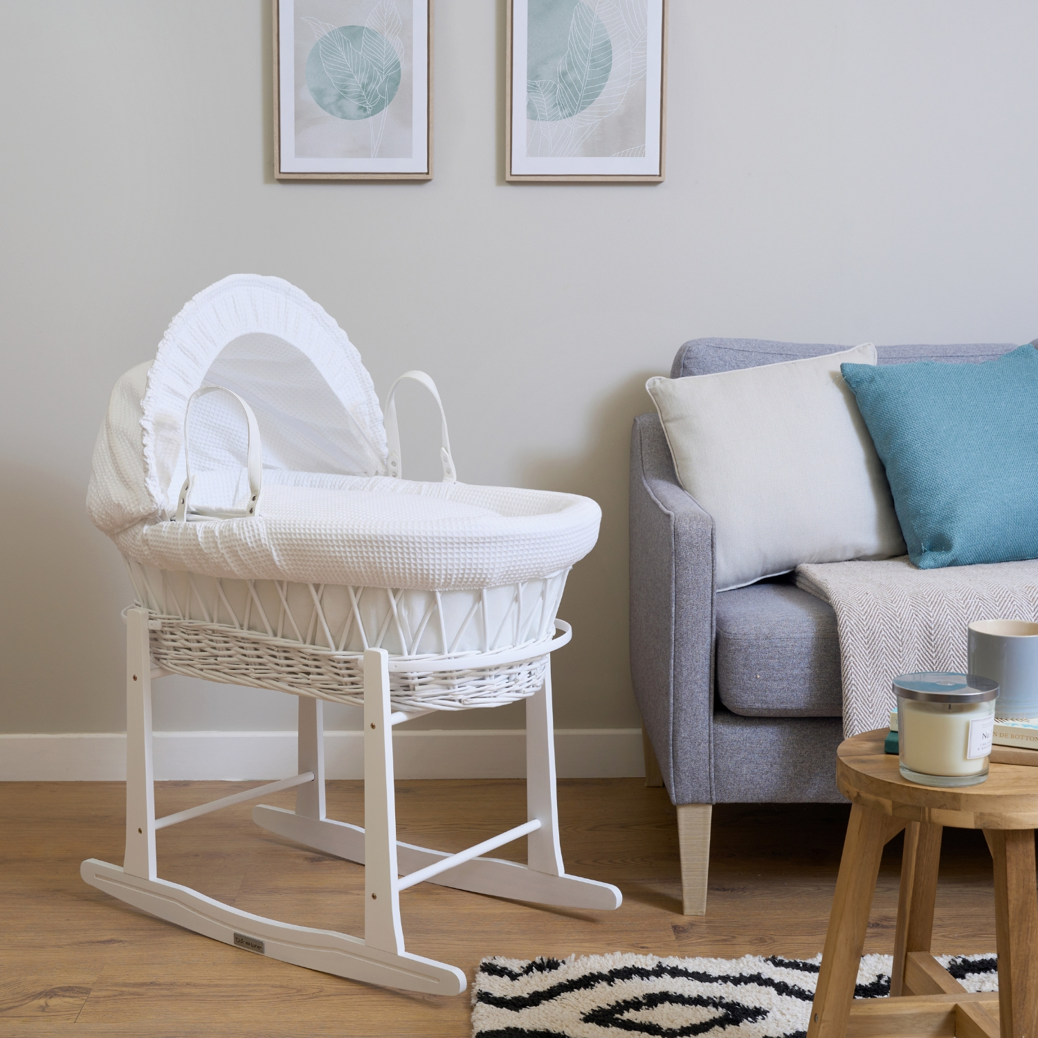 Clair de Lune Waffle White Wicker Moses basket