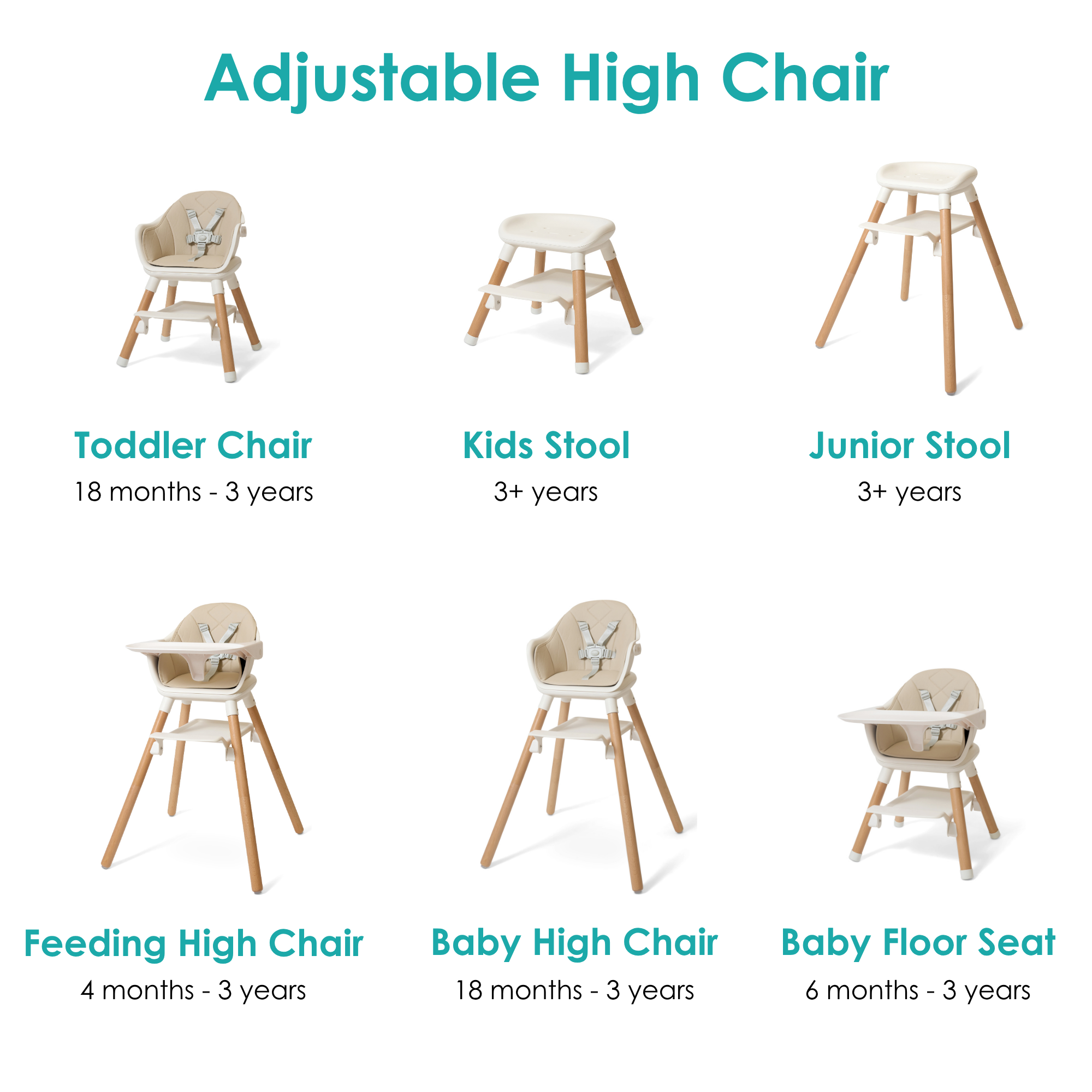 The 6 functions of the 6in1 Eat & Play High Chair | Highchairs | Feeding & Weaning - Clair de Lune UK