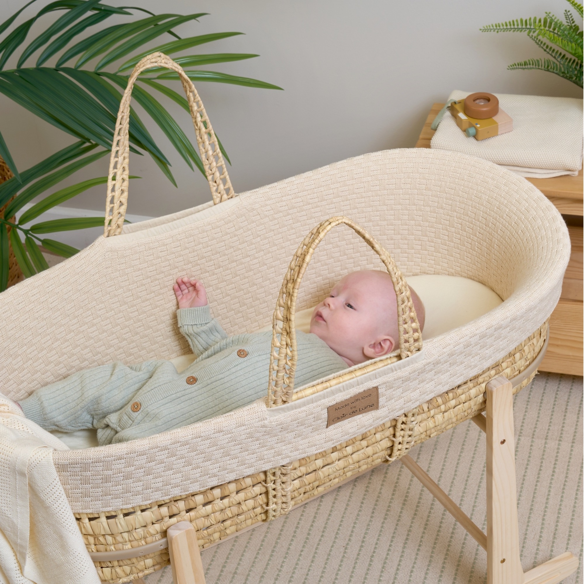 Clair de Lune Cream Organic Knitted Palm Moses Basket