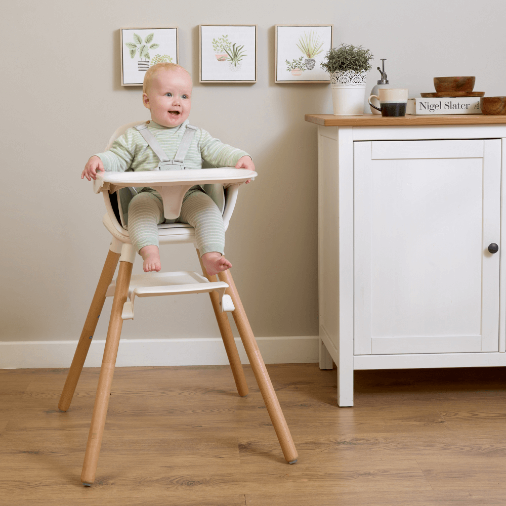 Excited baby waiting for his food on the 6in1 Eat & Play High Chair | Highchairs | Feeding & Weaning - Clair de Lune UK