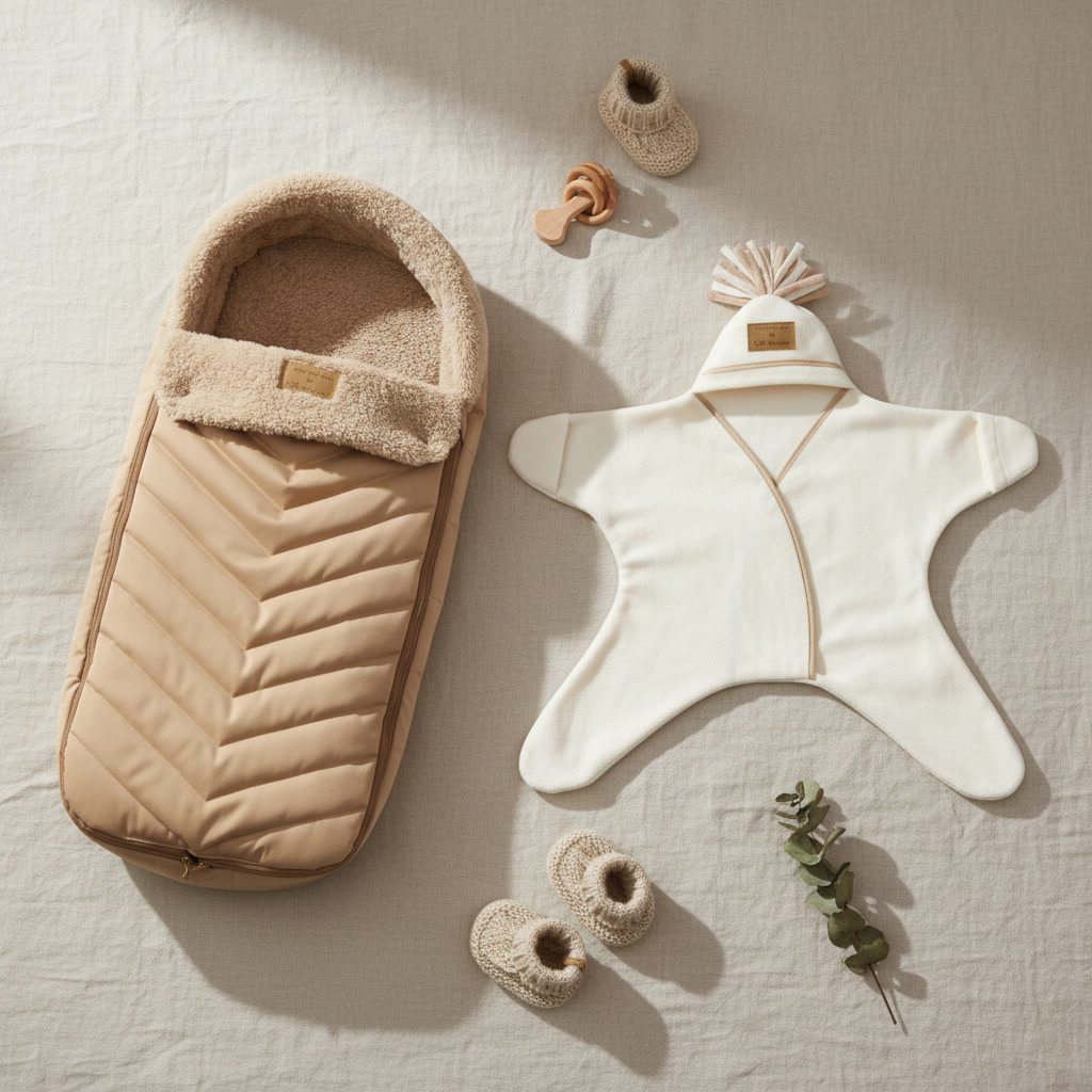 Clair de Lune Star Wrap Blanket & Snug Footmuff Bundle in Beige and Cream