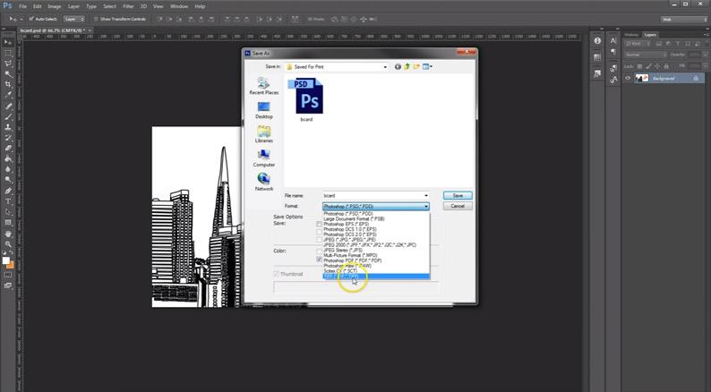 how to save a large photoshop file for print