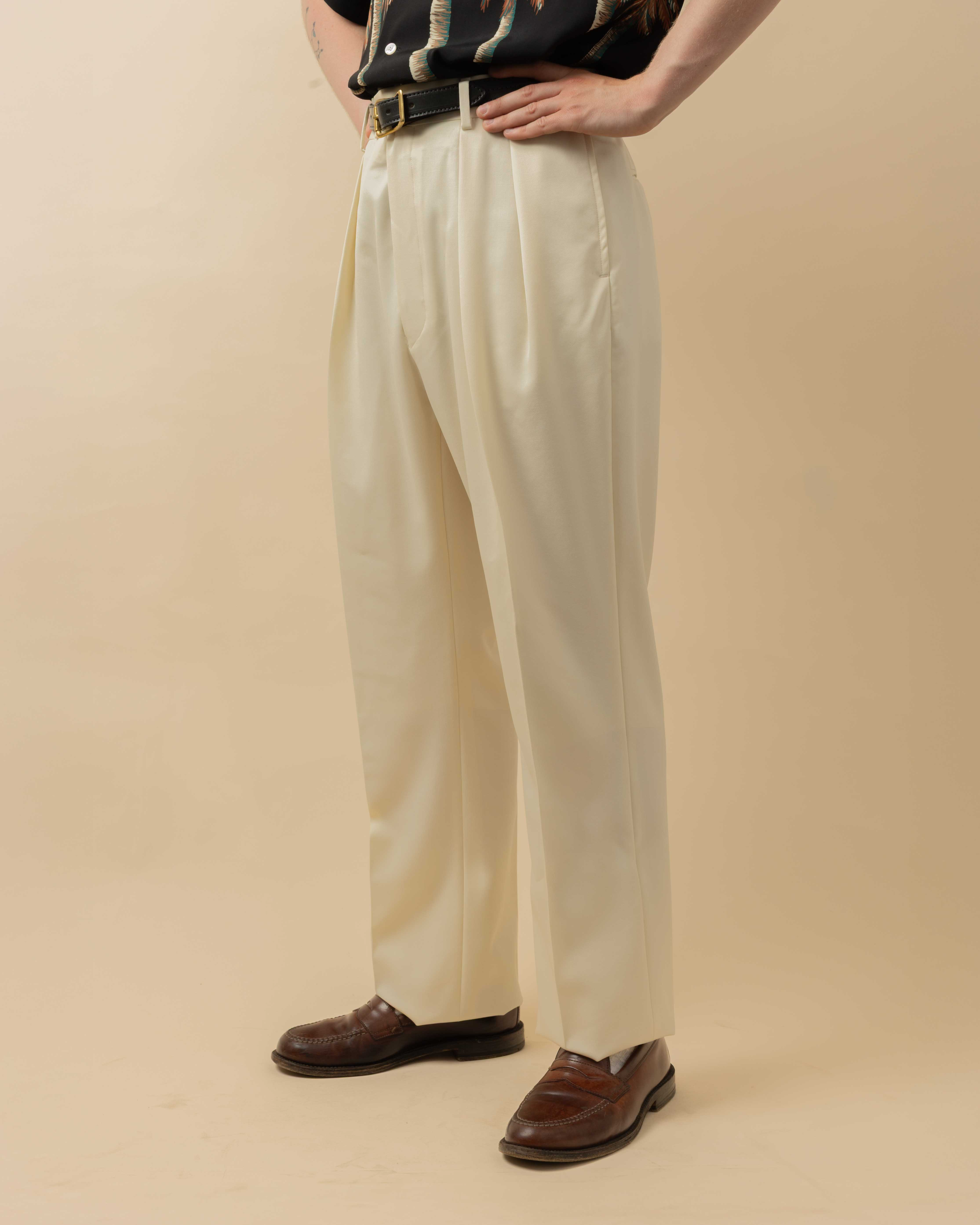 NEAT Wool Gabardine Standard Trousers Ivory - Clutch Cafe