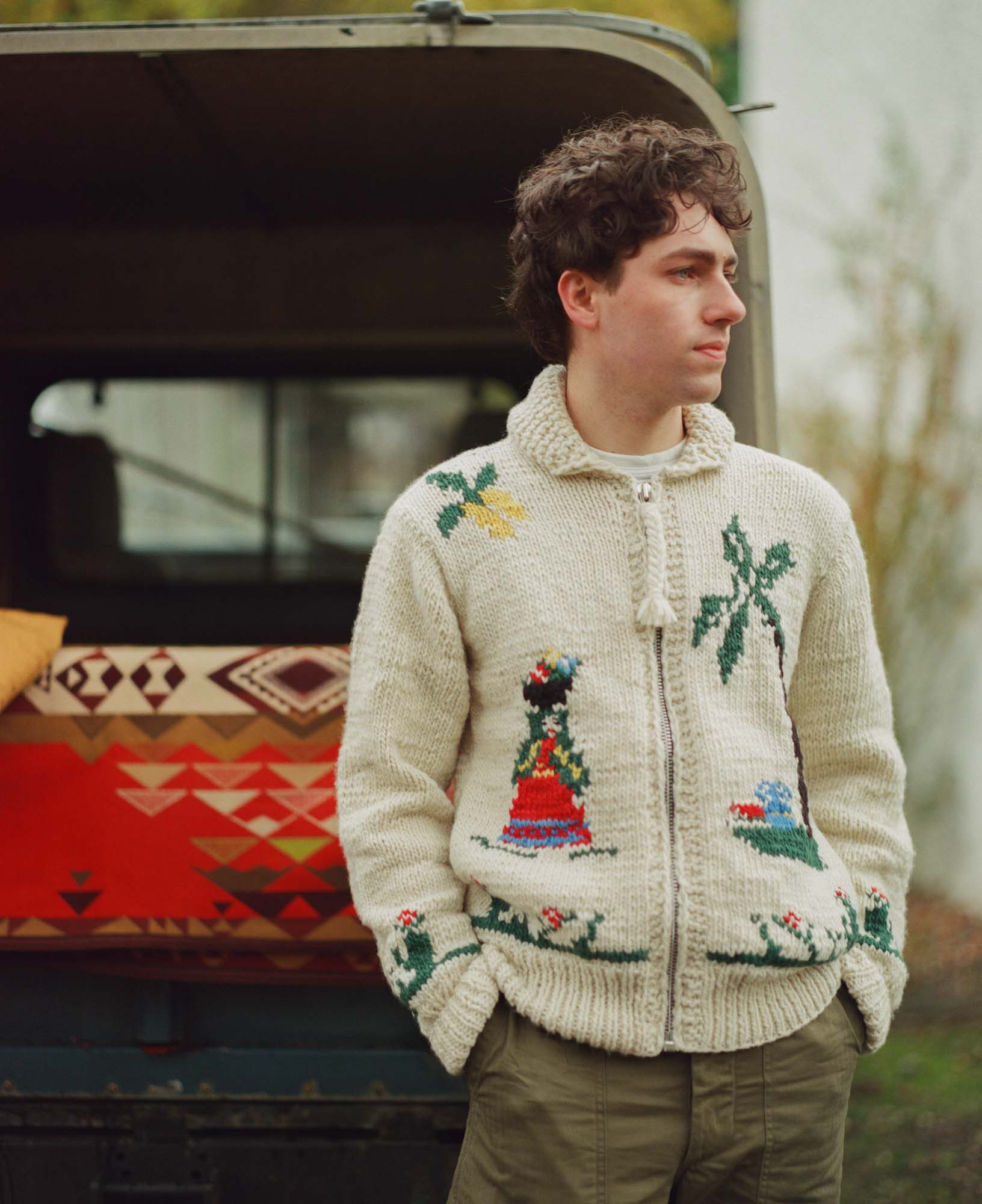 Chamula Souvenir Paisaje Zipper Cardigan Ivory