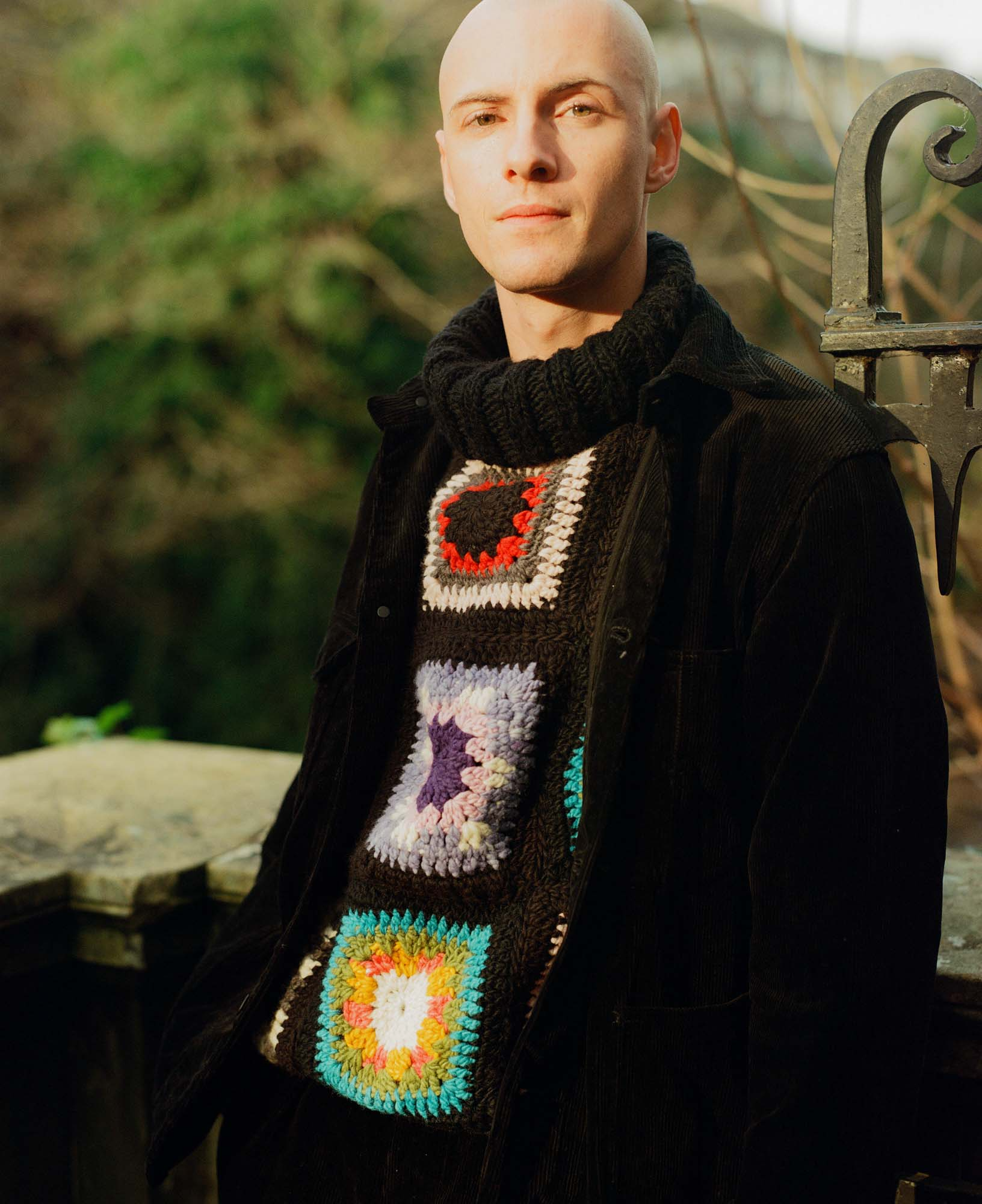 Chamula Granny Square Turtleneck Pullover Black