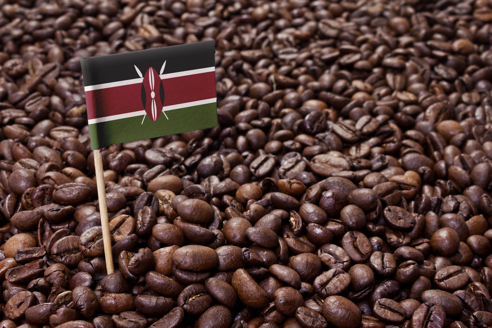 Peru flag placed on Peru coffee beans