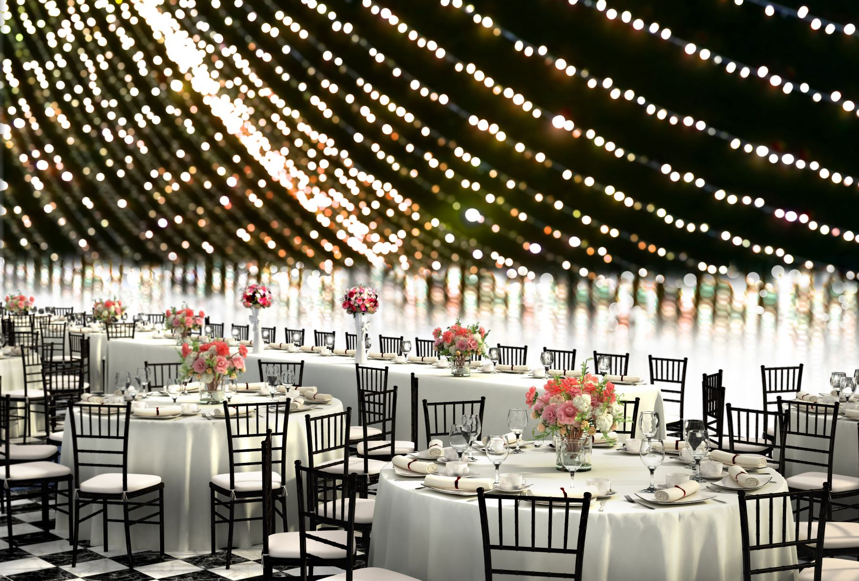 Wedding reception with mixed table styles
