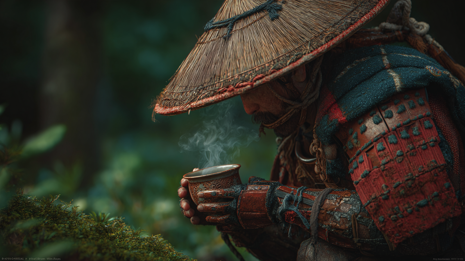 samurai drinking coffee