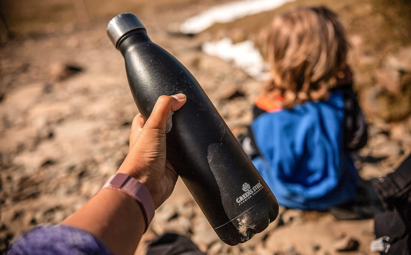 black stainless steel water bottle