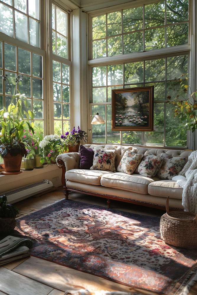 alfombra de lana y seda colocada en un espacio interior elegante