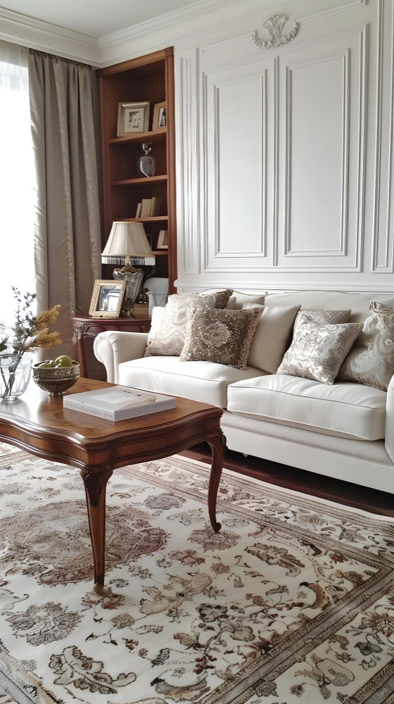 alfombra de lana y seda colocada en un espacio interior elegante