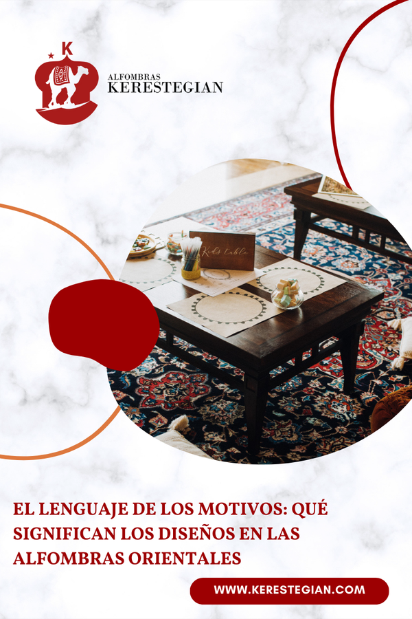 Motivos simbólicos en alfombra oriental tradicional