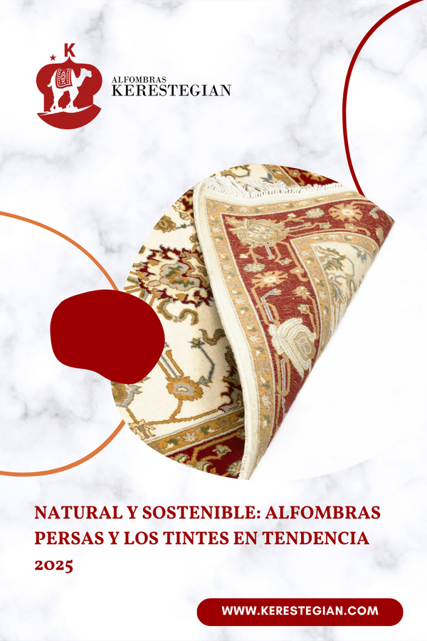 Alfombra persa teñida con tintes naturales en salón contemporáneo