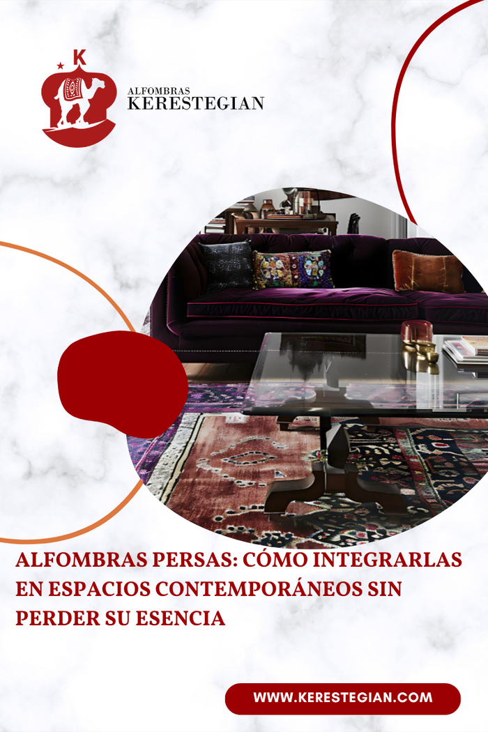Alfombra persa decorando sala contemporánea con estilo moderno