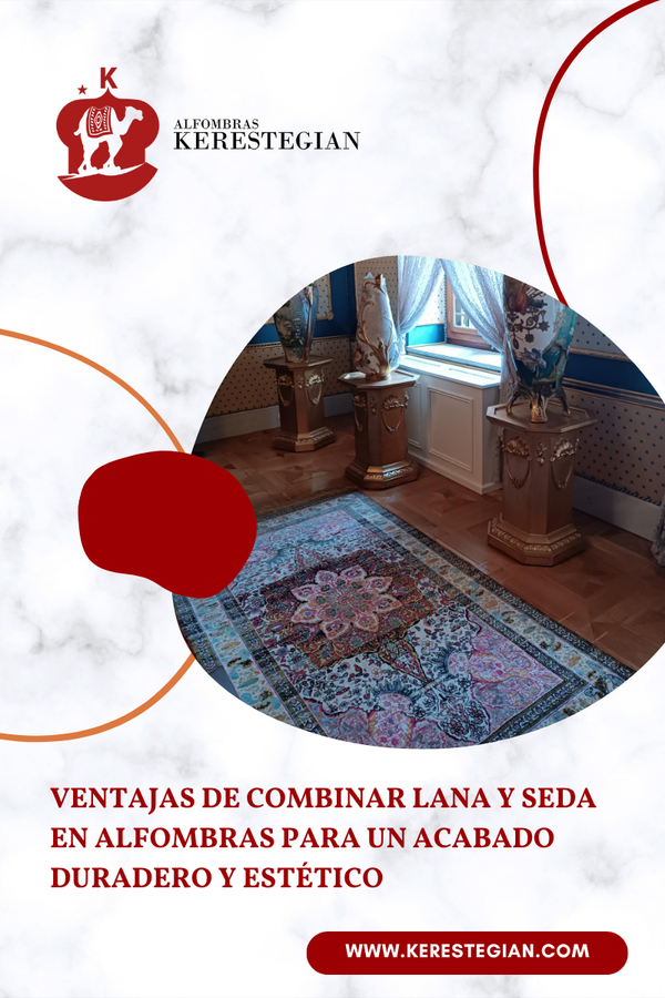 Alfombra hecha con combinación de lana y seda en salón contemporáneo