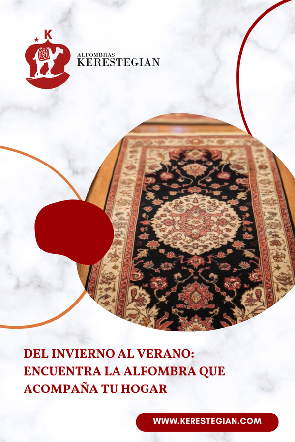Alfombra cálida en living de invierno junto a alfombra liviana de verano