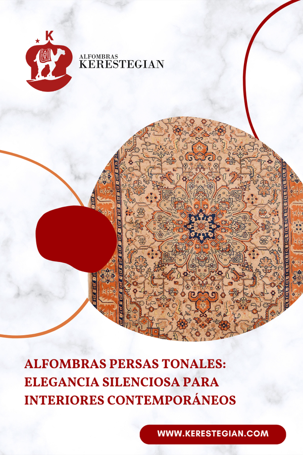 Alfombra persa tonal decorando un salón contemporáneo