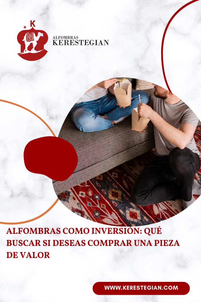 Motivos simbólicos en alfombra oriental tradicional