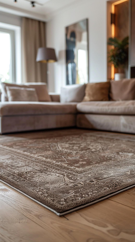 alfombra de lana y seda colocada en un espacio interior elegante