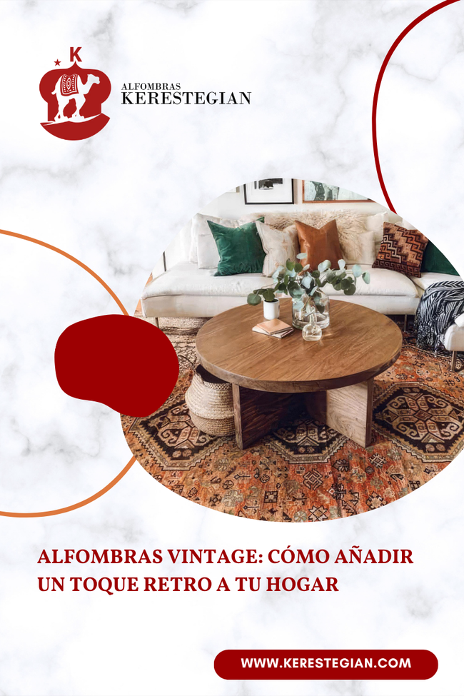 Alfombra vintage decorando una sala con estilo retro