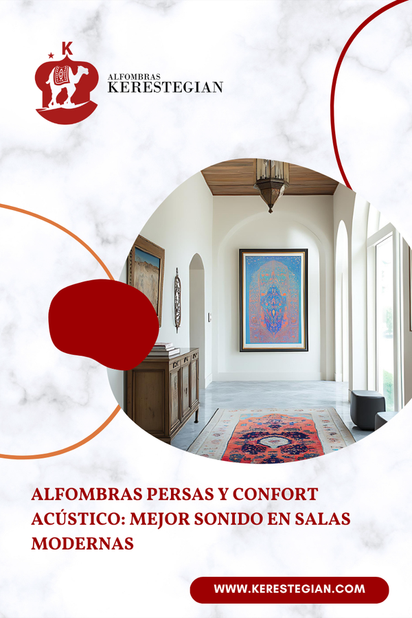 Sala moderna con alfombra persa que mejora el confort acústico