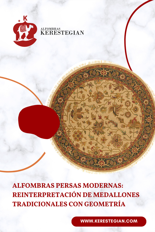 Alfombra persa moderna con medallón geométrico