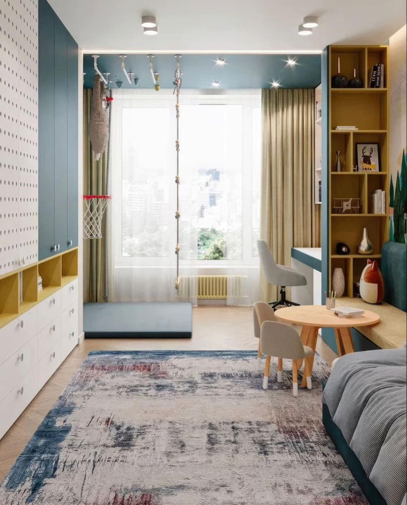 Alfombra moderna en sala minimalista con decoración sencilla