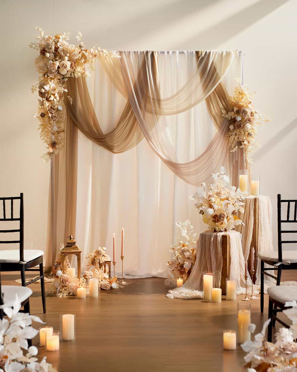 Wedding Arch Drapes in Organic Sand Beige Elegance