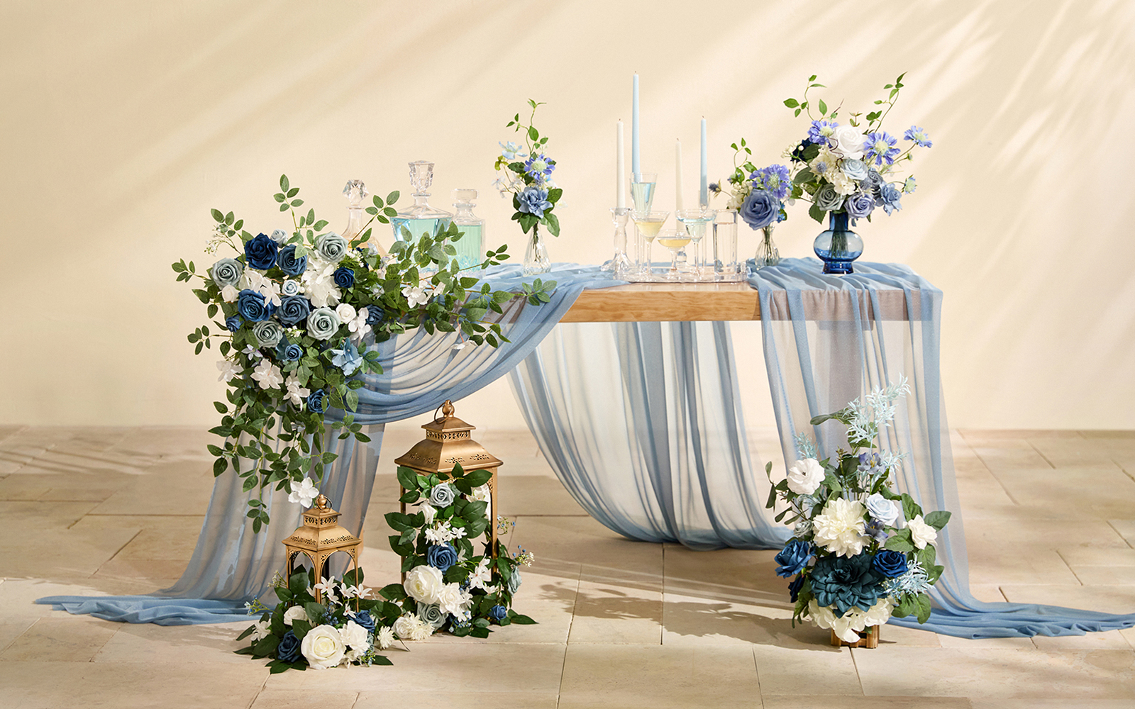Altar Decor Free-Standing Flowers in Dusty Blue & Navy