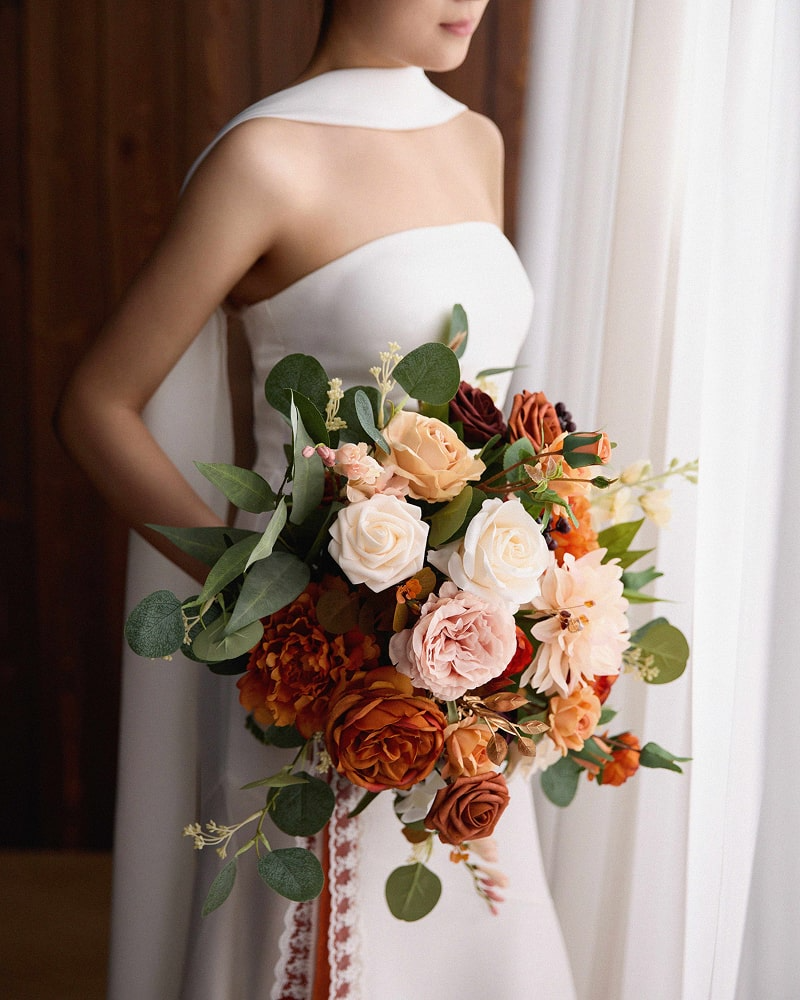 Medium Free-Form Bridal Bouquet in Sunset Terracotta