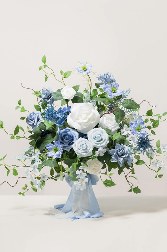 Medium Free-Form Bridal Bouquet in Timeless French Blue & White