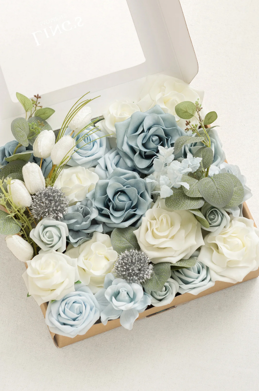 DIY Designer Flower Boxes in Aleta Dusty Blue & White