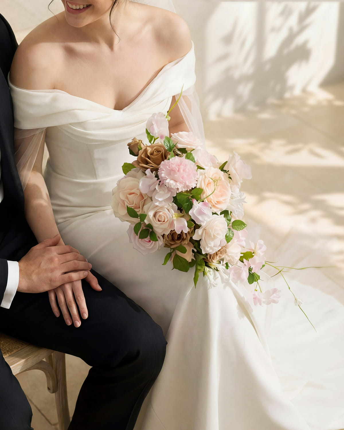 Small Cascade Bridal Bouquet in Powder Pink & Sand Beige