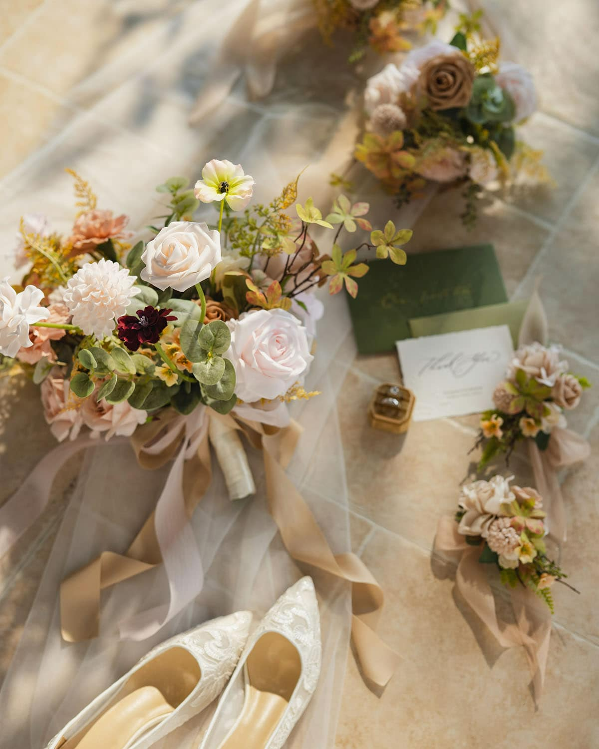 Small Free-Form Bridal Bouquet in Powder Pink & Olive Green
