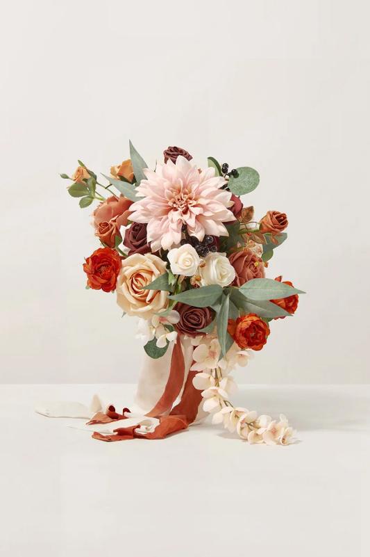 Small Cascade Bridal Bouquet in Sunset Terracotta