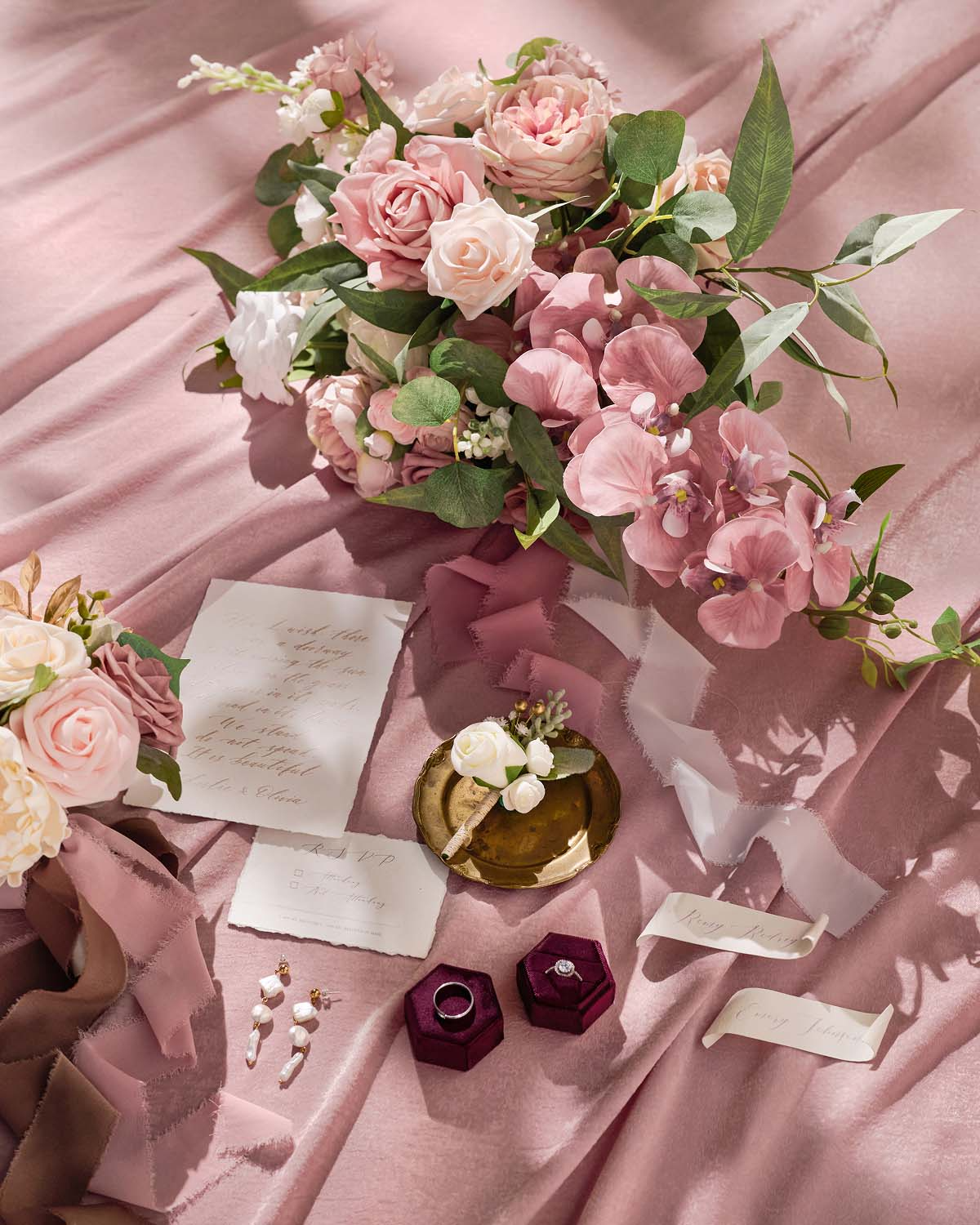 Medium Cascade Bridal Bouquet in Dusty Rose & Cream