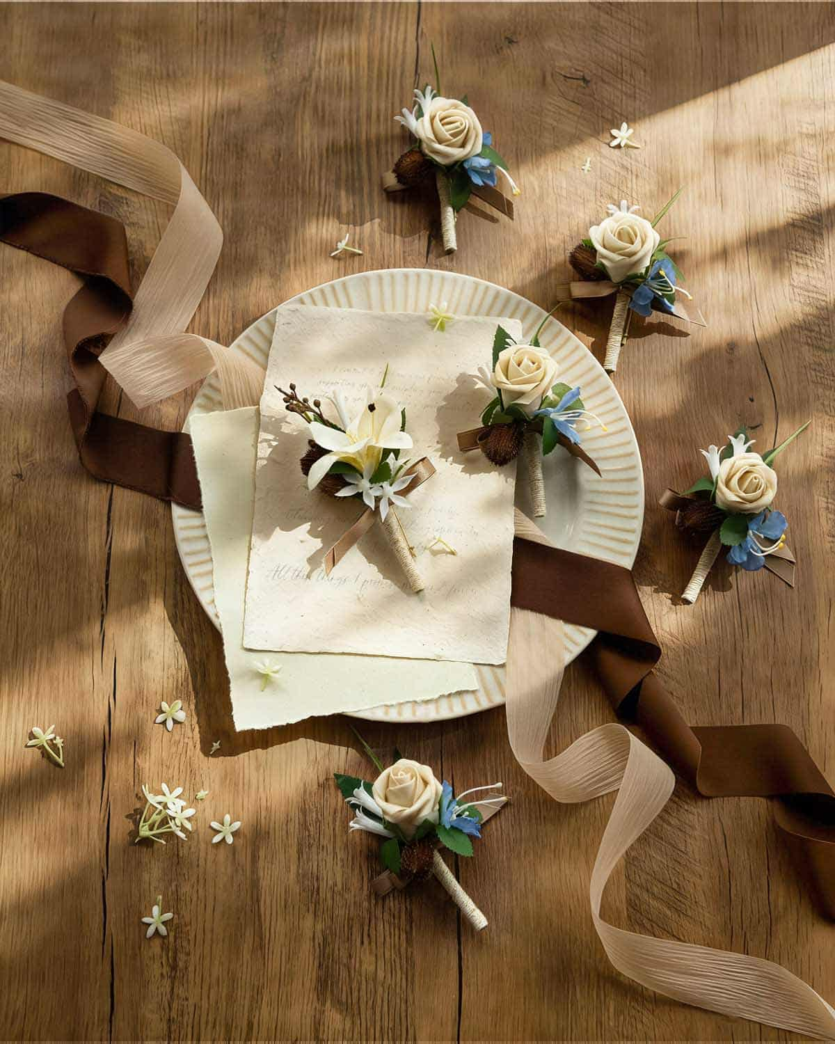 Boutonnieres in Earth Brown & Tawny Beige