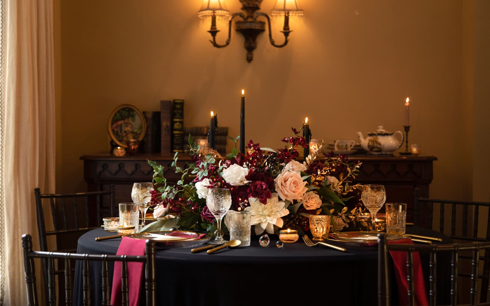 Sweetheart Table Floral Swags in Romantic Marsala