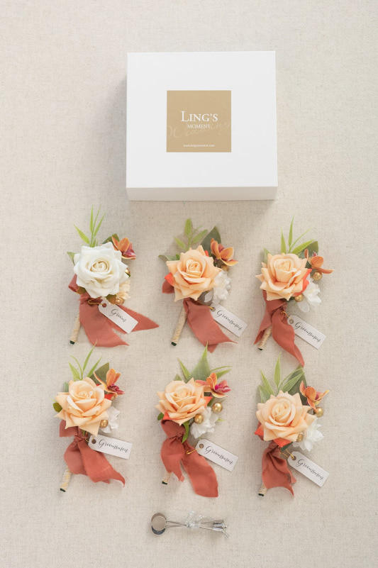 Boutonnieres in Sunset Terracotta