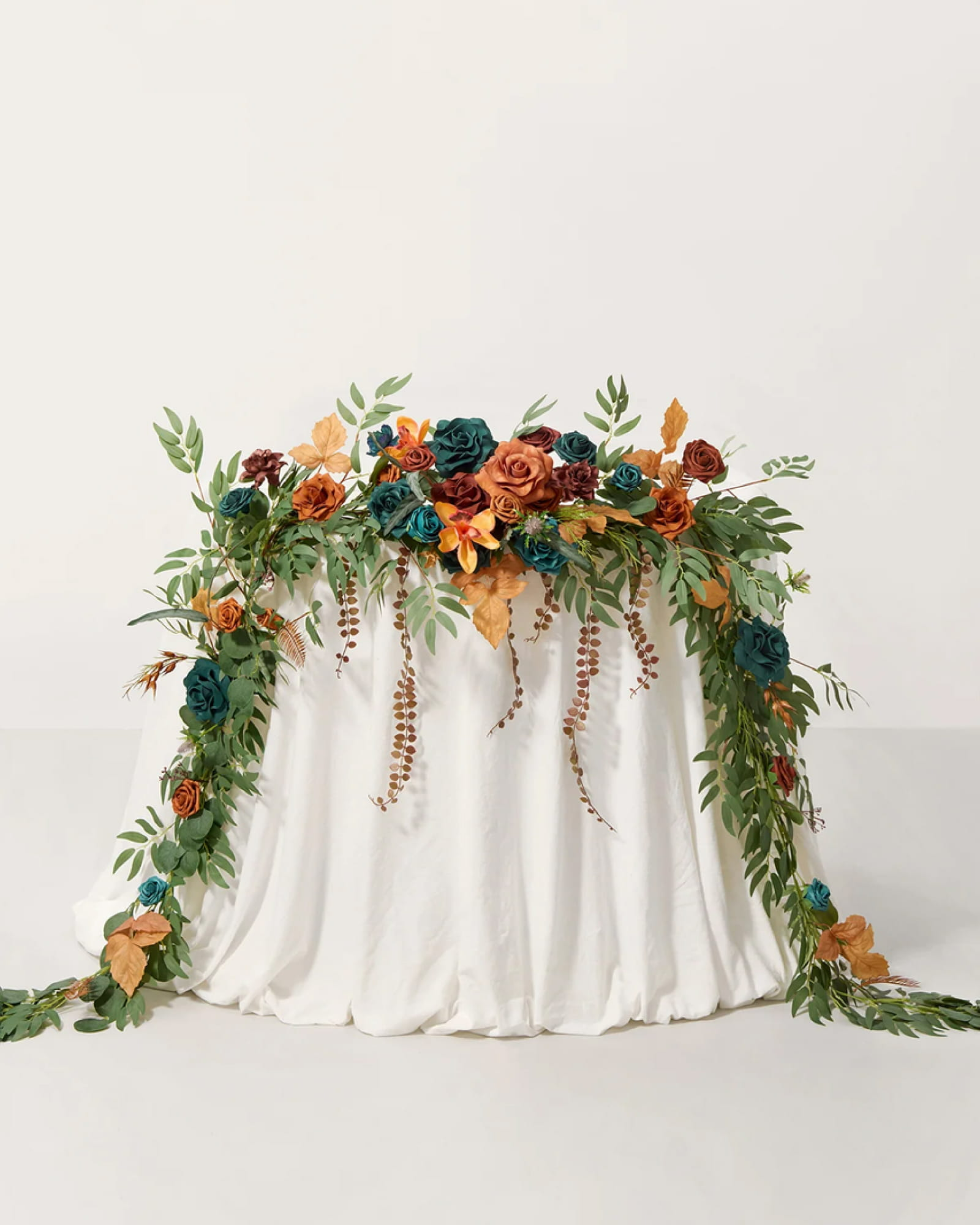 Table Flower Garland in Dark Teal & Burnt Orange