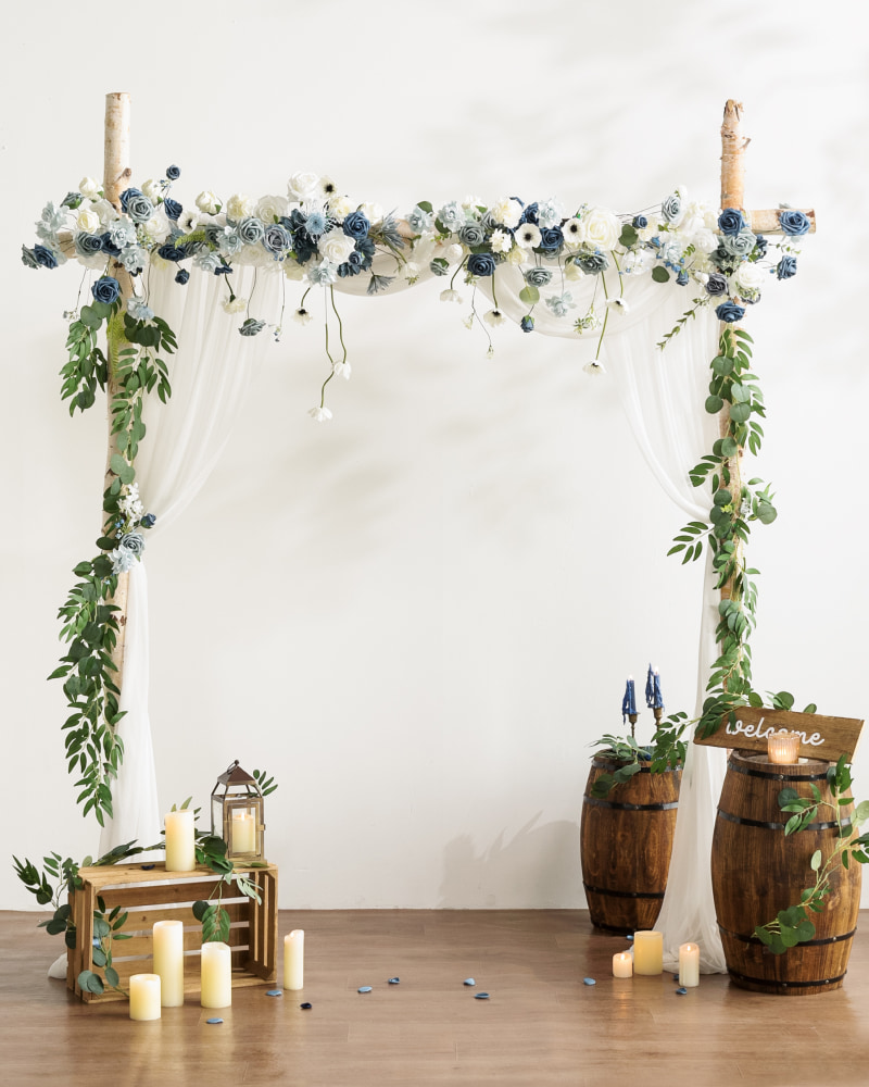 6.5ft Flower Garland with Hanging Rose Leaves for Ceremony Backdrop in Dusty Blue